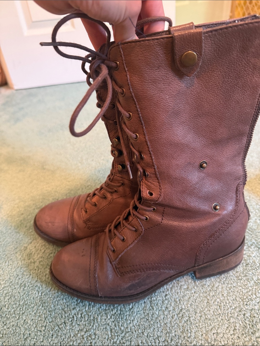 Steve Madden  Lace-Up Leather Combat Boots - Women - Picture 2 of 4